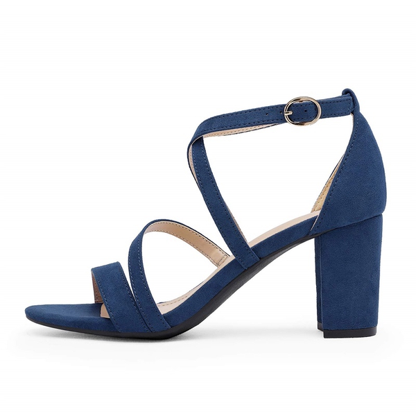 Dressy Chunky Strappy Sandals - NAVY SUEDE - 1